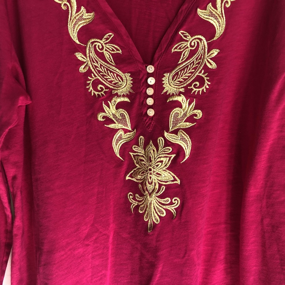 Lauren Ralph Lauren Shirt Womens XL Pink Embroidered V Neck Tunic 3/4 Sleeve - Picture 3 of 9